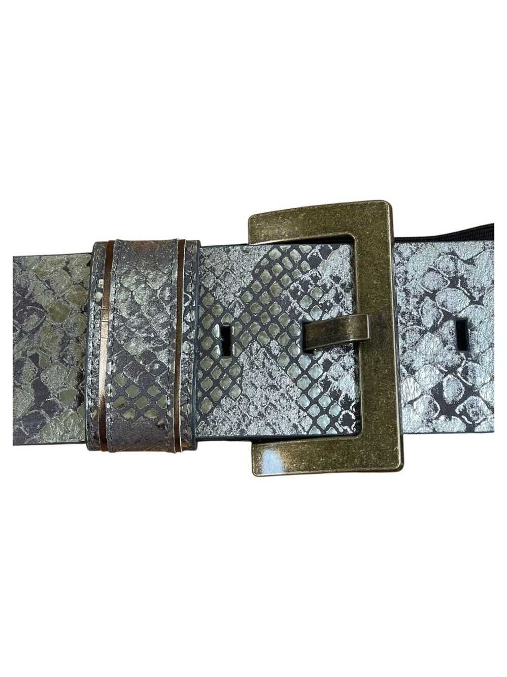 Nine West Bronze Leather and Wide Elastic Stretch Belt Brass Buckle L/XL